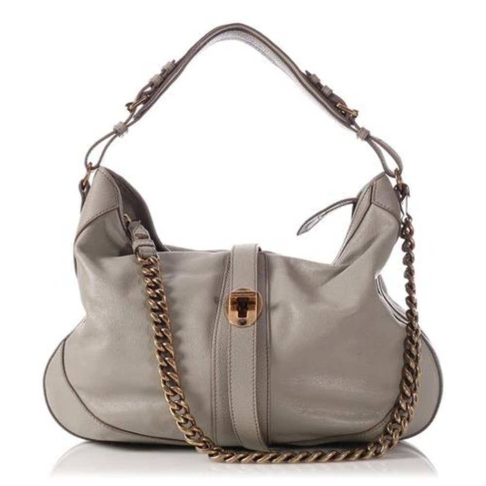 Burberry Weatherby Gray Buffalo Leather Hobo Bag